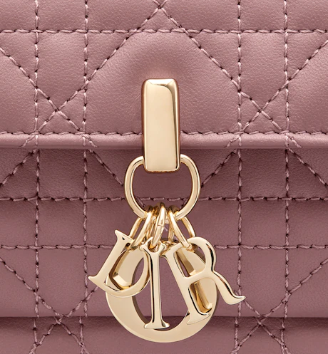 LADY D CHAIN POUCH Peony Pink Cannage Lambskin