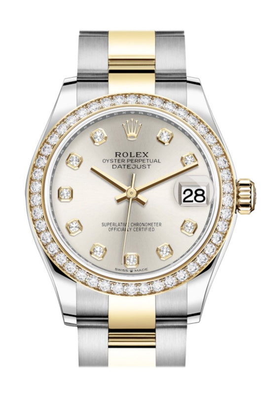 Rlx Datejust 31 Silver Diamonds Dial Diamond Bezel Yellow Gold Two Tone Watch 278383RBR 278383