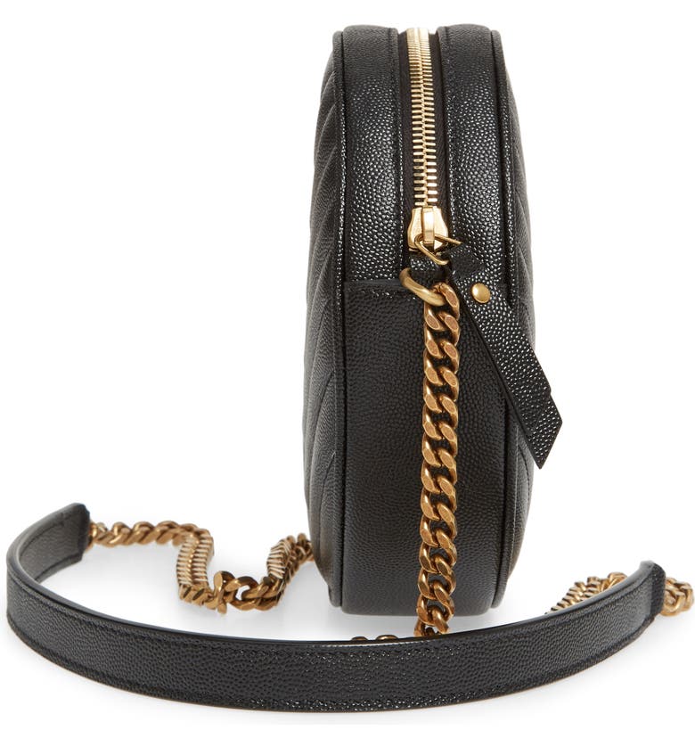 Y Vinyle Round Camera Bag in Chevron-Quilted Grain de Poudre Embossed Leather