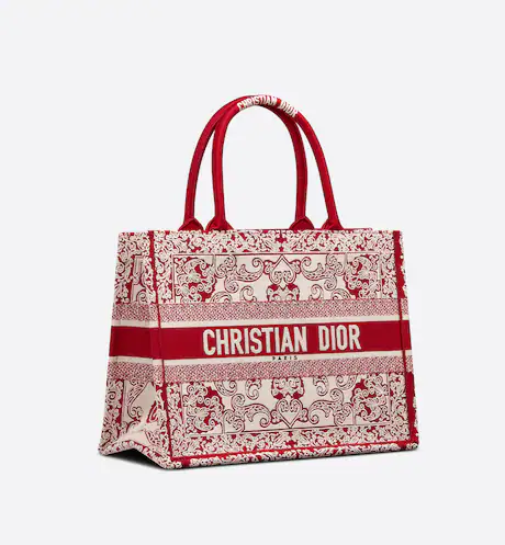 MEDIUM D BOOK TOTE White and Red D Bandana Embroidery (36 x 27.5 x 16.5 cm)