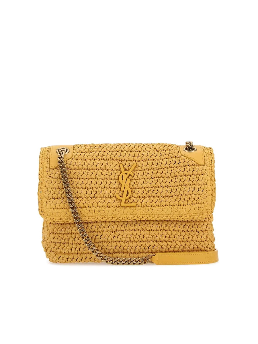 Y Niki Medium Chain Bag in Raffia and Leather