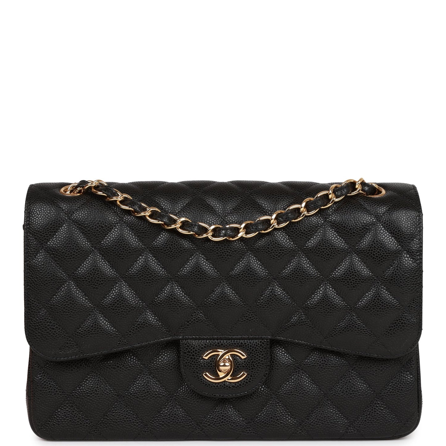 CC Jumbo Classic Double Flap Bag Black Caviar Gold Hardware
