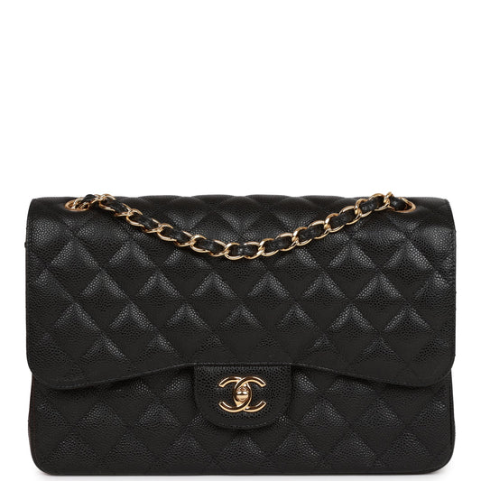 CC Jumbo Classic Double Flap Bag Black Caviar Gold Hardware