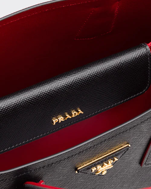 PP Small Saffiano Leather Double PP Bag in Black