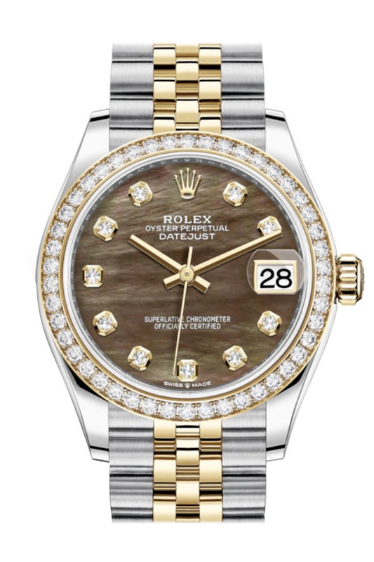 Rlx Datejust 31 Black mother-of-pearl Diamonds Dial Diamond Bezel Yellow Gold Two Tone Jubilee Watch 278383RBR 278383