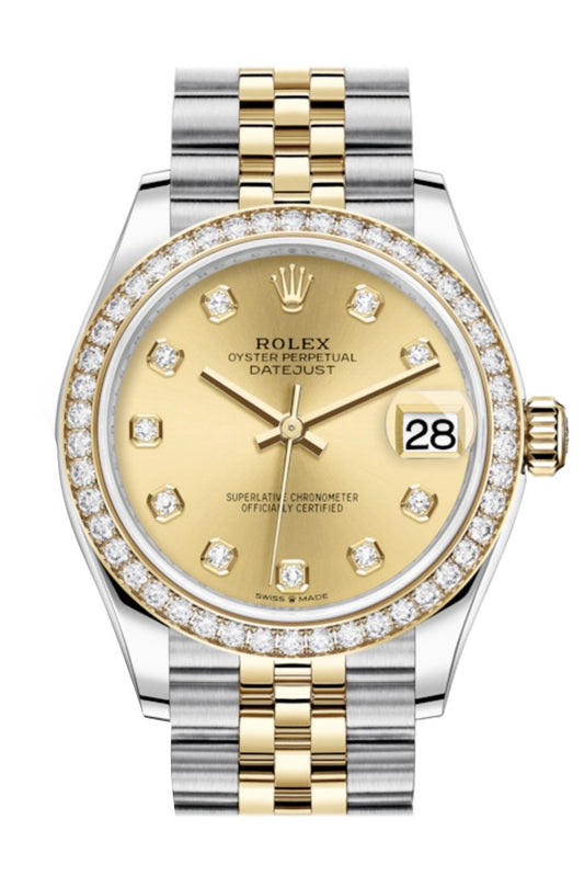 Rlx Datejust 31 Champagne Diamonds Dial Diamond Bezel Yellow Gold Two Tone Jubilee Watch 278383RBR 278383