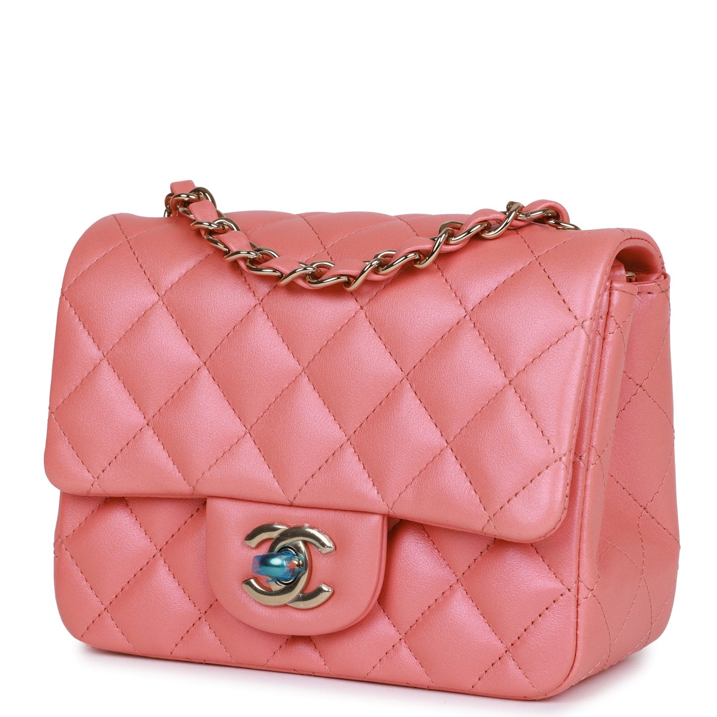 CC Mini Square Flap Bag Pink Lambskin Light Gold Hardware