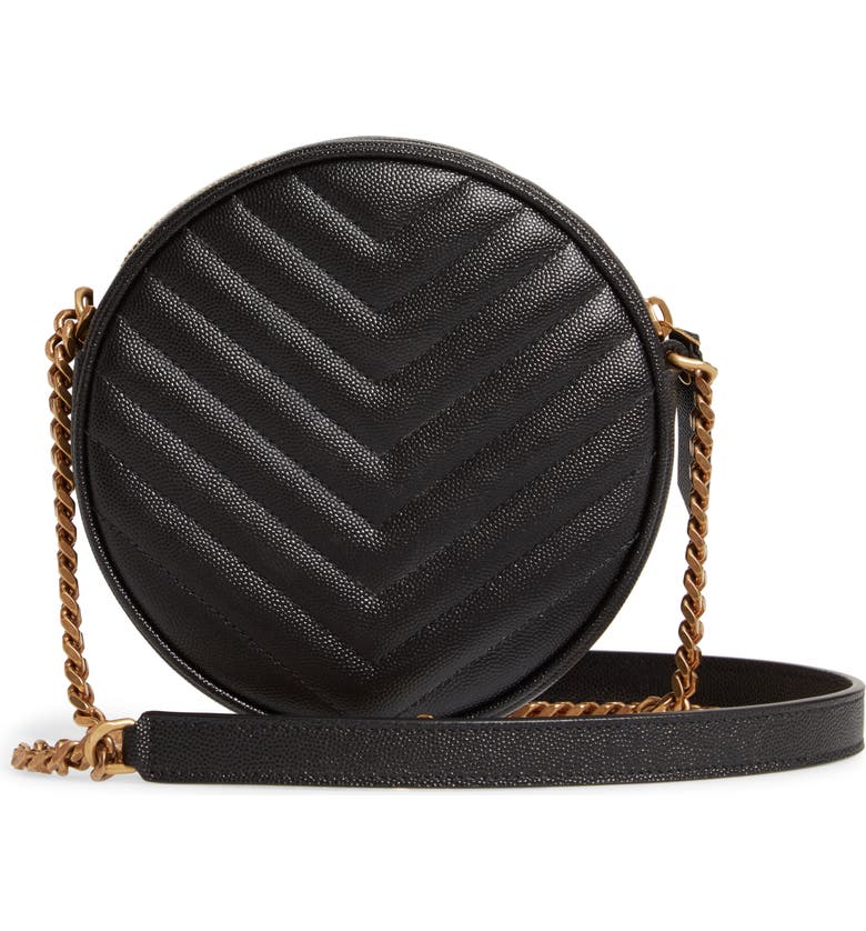 Y Vinyle Round Camera Bag in Chevron-Quilted Grain de Poudre Embossed Leather