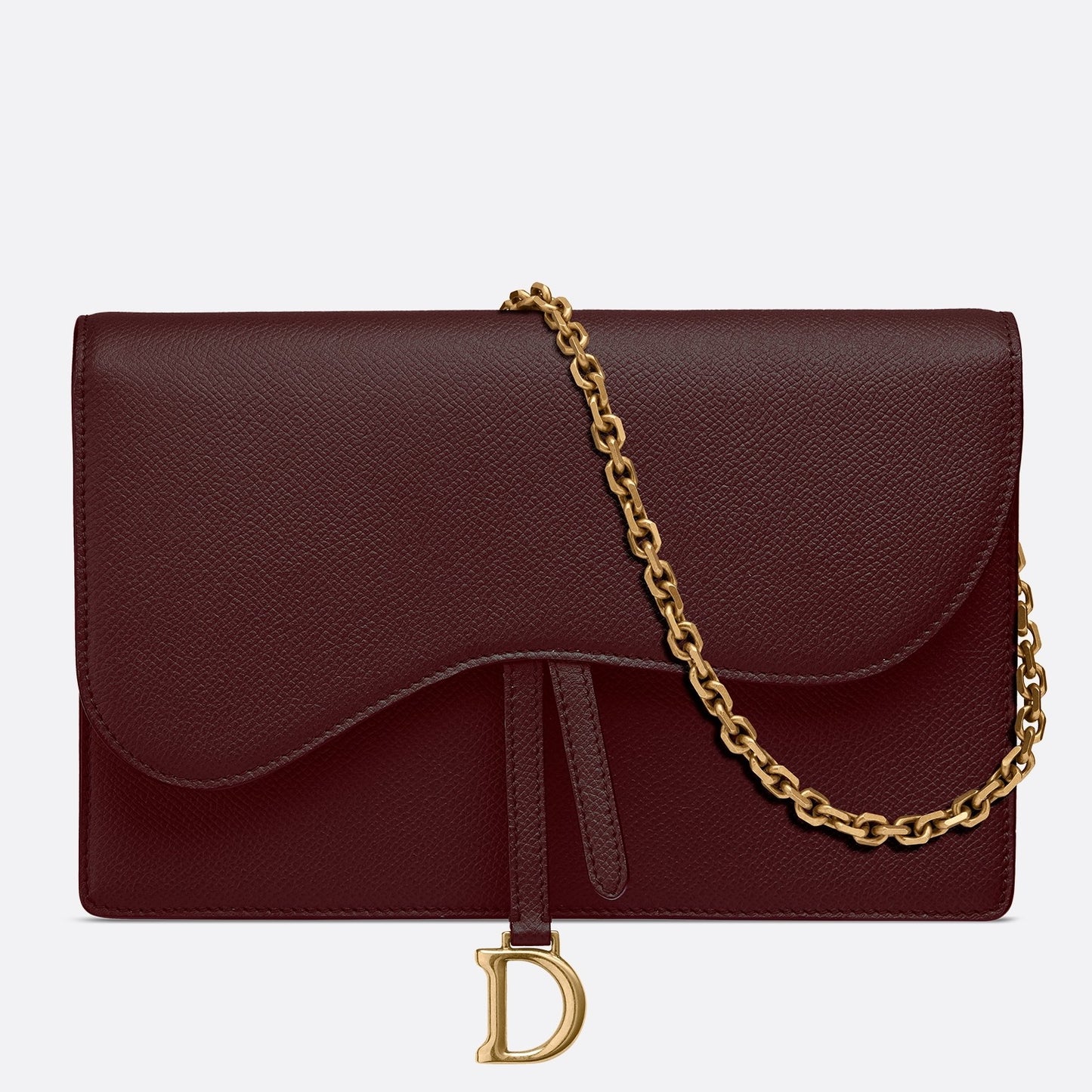 D Bordeaux Calskin Saddle Chain Clutch