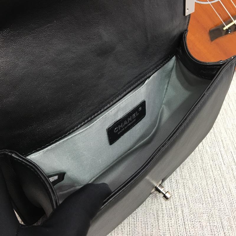 CC 25cm Boy Handbag Calfskin Silver Tone Metal Black