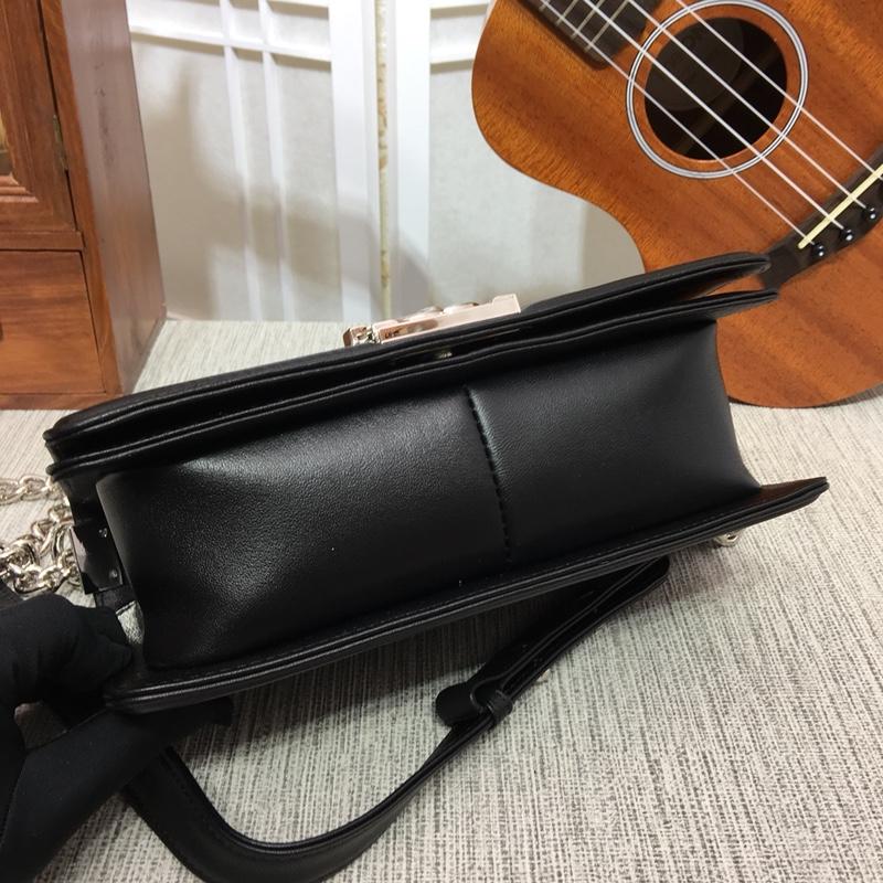 CC 25cm Boy Handbag Calfskin Silver Tone Metal Black