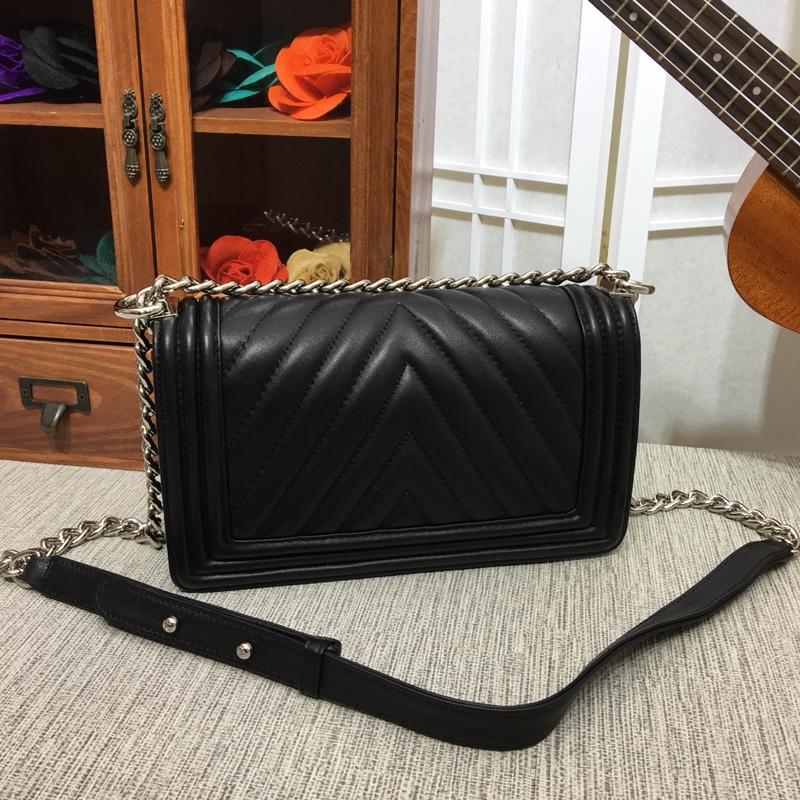 CC 25cm Boy Handbag Calfskin Silver Tone Metal Black