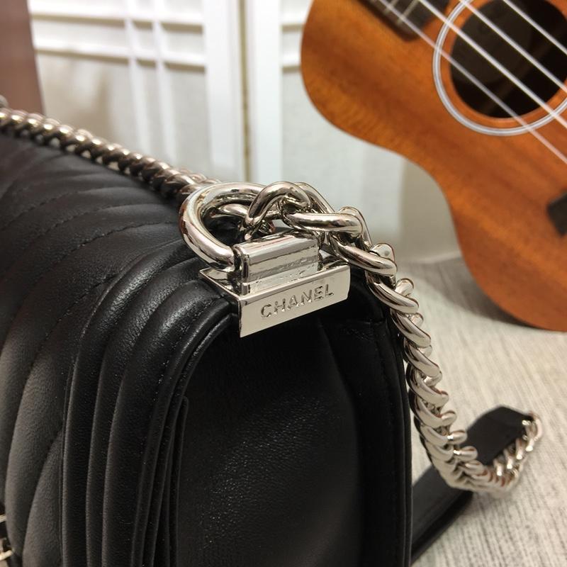 CC 25cm Boy Handbag Calfskin Silver Tone Metal Black