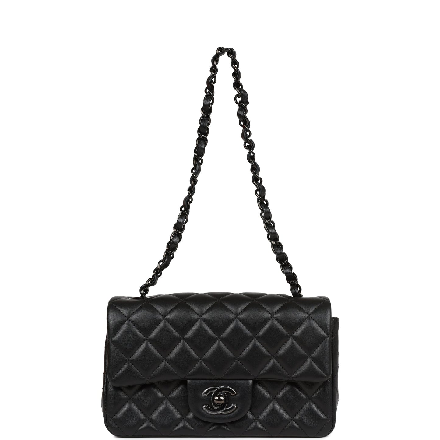 CC Mini Rectangular Flap Bag SO Black Lambskin Black Hardware for MR