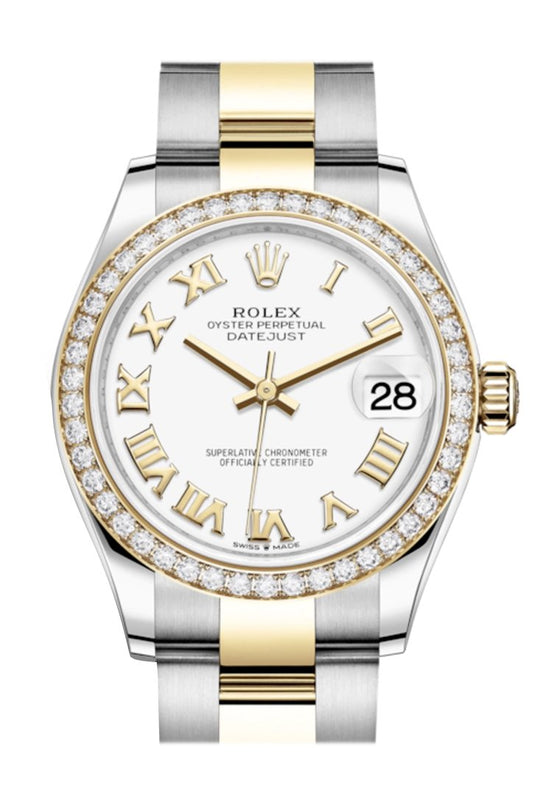 Rlx Datejust 31 White Roman Dial Diamond Bezel Yellow Gold Two Tone Watch 278383RBR 278383