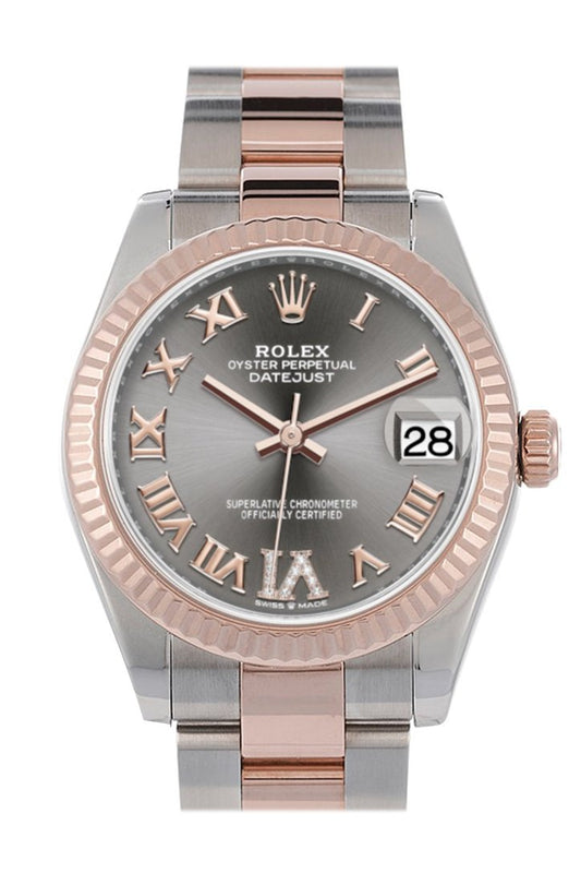 Rlx Datejust 31 Rhodium Large VI set with diamonds Dial Fluted Bezel 18K Everose Gold Two Tone Watch 278271