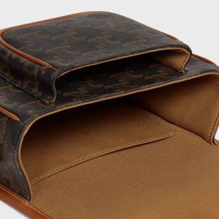 MEDIUM FOLCO BAG IN TRIOMPHE CANVAS AND CALFSKIN TAN