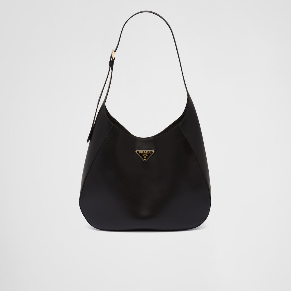 PP Large leather shoulder bag with topstitching - Black