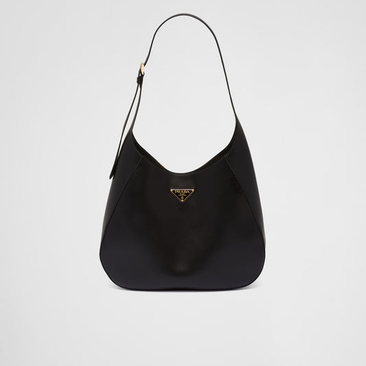 PP Large leather shoulder bag with topstitching - Black