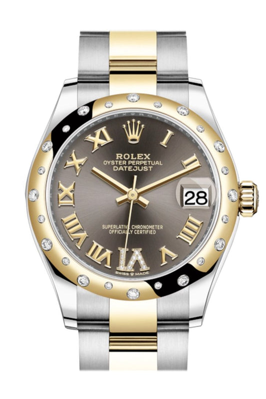 Rlx Datejust 31 Dark Grey Large VI diamonds Dial Diamond Bezel Yellow Gold Two Tone Watch 278343RBR 278343 NP