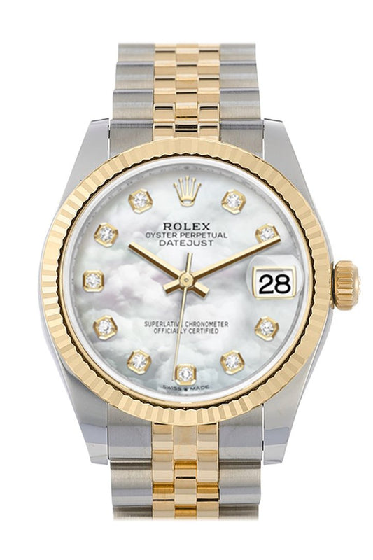 Rlx Datejust 31 White mother-of-pearl Diamond Dial Fluted Bezel 18K Yellow Gold Two Tone Jubilee Watch 278273 NP