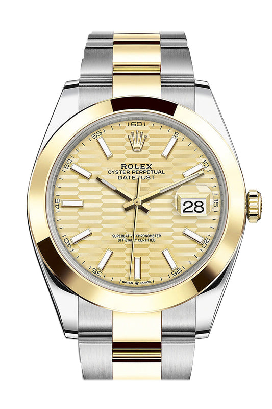 Rlx Datejust 41 Champagne Fluted Dial 18k Yellow Gold Oyster Men's Watch 126303