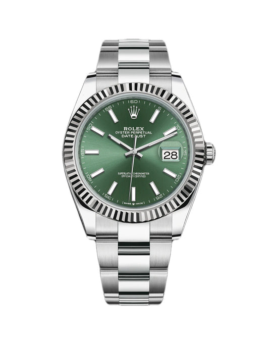 Rlx Datejust 41 Green Dial Oystersteel and White Gold Men's Watch 126334