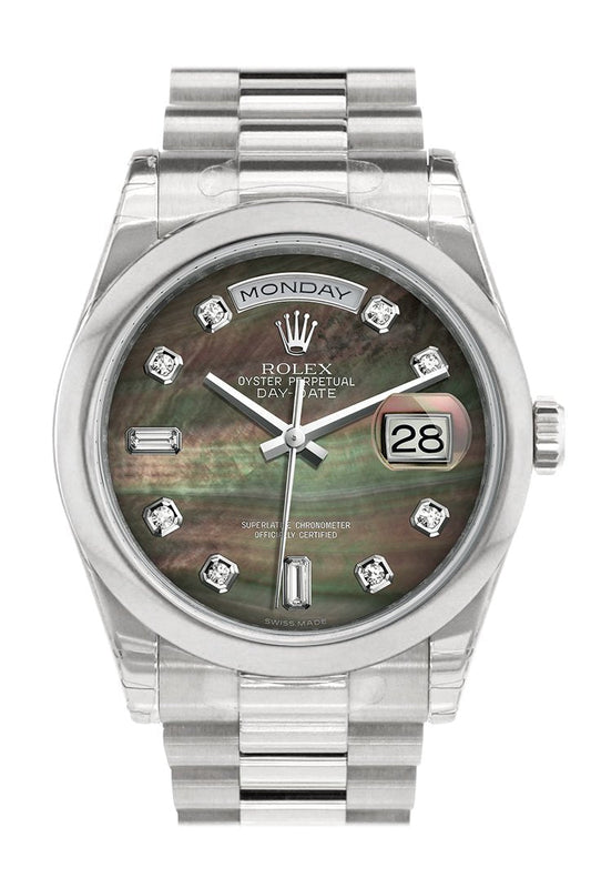 RLX Day Date 36 Black mother of pearl set with diamonds Dial President Men's Watch 118206