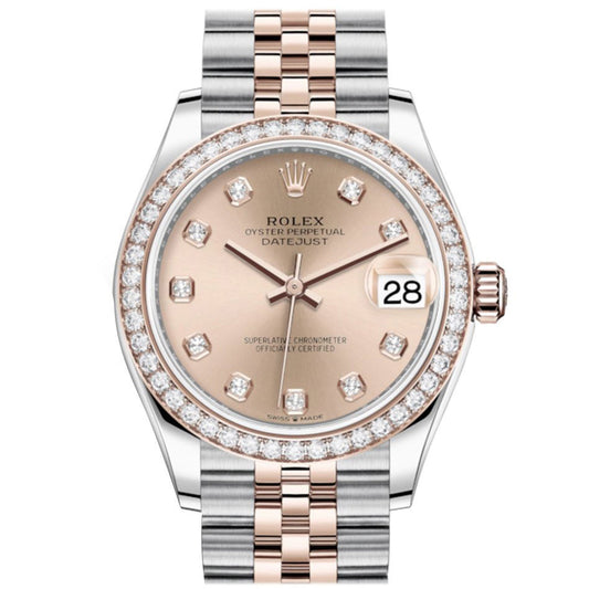 Rlx Datejust 31 Rosé Diamonds Dial Diamond Bezel Rose Gold Two Tone Jubilee Watch 278381RBR 278381