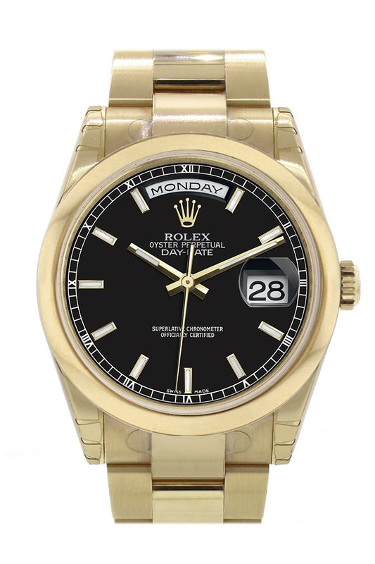 Rlx Day-Date 36 Black Arab Dial Yellow Gold Watch 118208