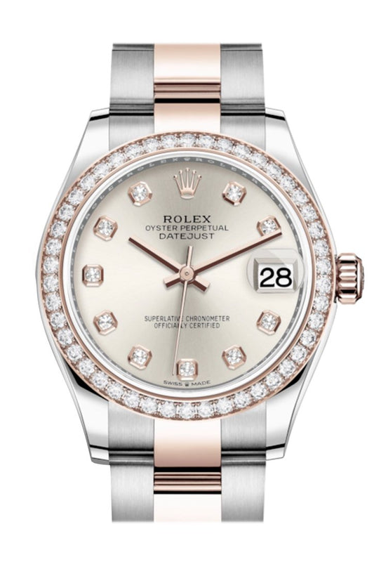 Rlx Datejust 31 Silver Diamonds Dial Diamond Bezel Rose Gold Two Tone Watch 278381RBR 278381