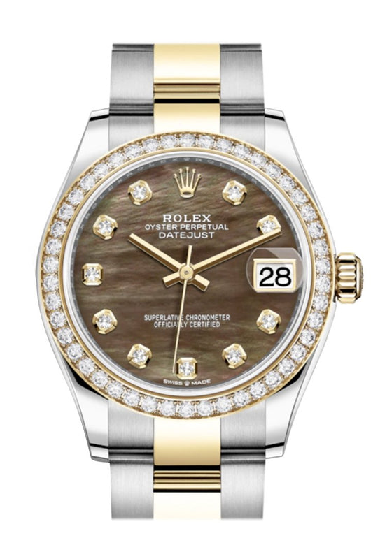Rlx Datejust 31 Black mother-of-pearl Diamonds Dial Diamond Bezel Yellow Gold Two Tone Watch 278383RBR 278383