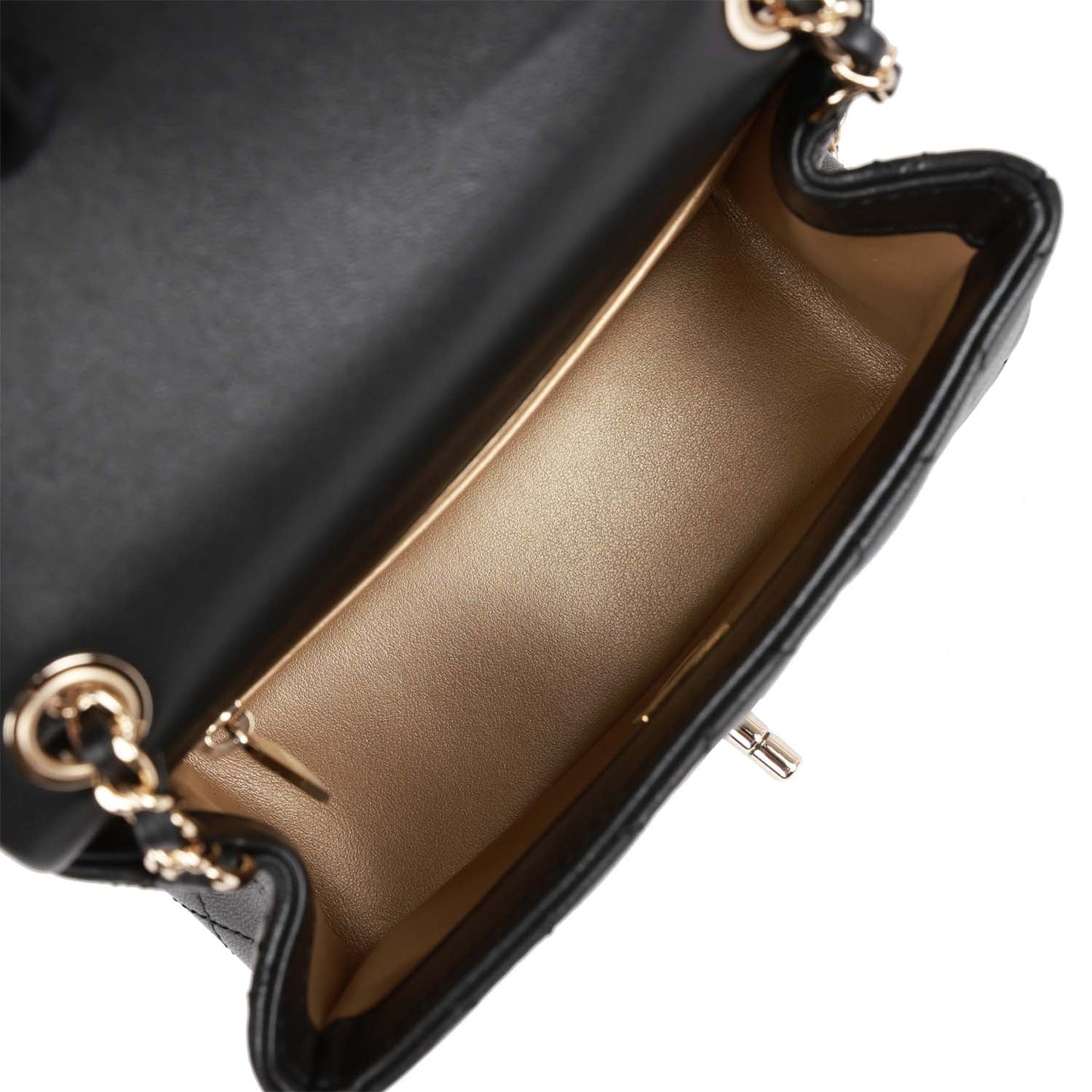 CC Pearl Crush Mini Square Flap Bag Black Lambskin Light Gold Hardware