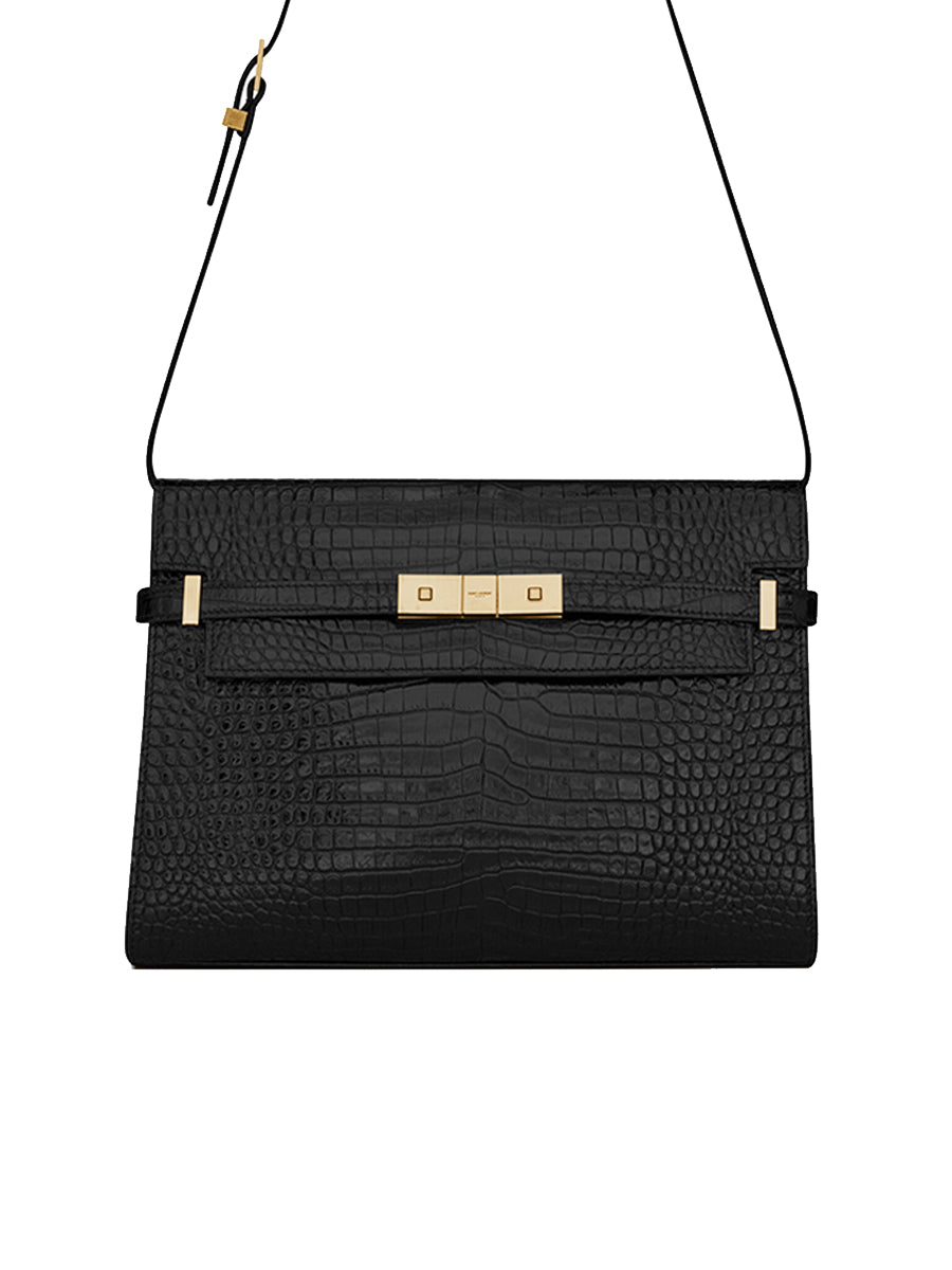 Y Manhattan Shoulder Bag in Crocodile Embossed Shiny Leather