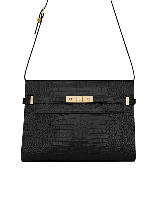 Y Manhattan Shoulder Bag in Crocodile Embossed Shiny Leather