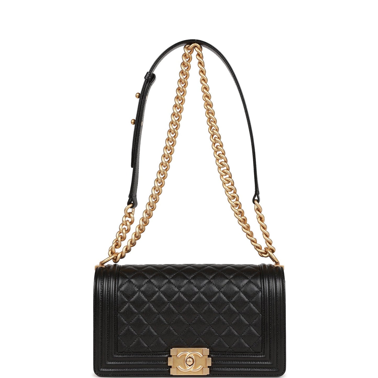 CC Medium Boy Bag Black Caviar Antique Gold Hardware