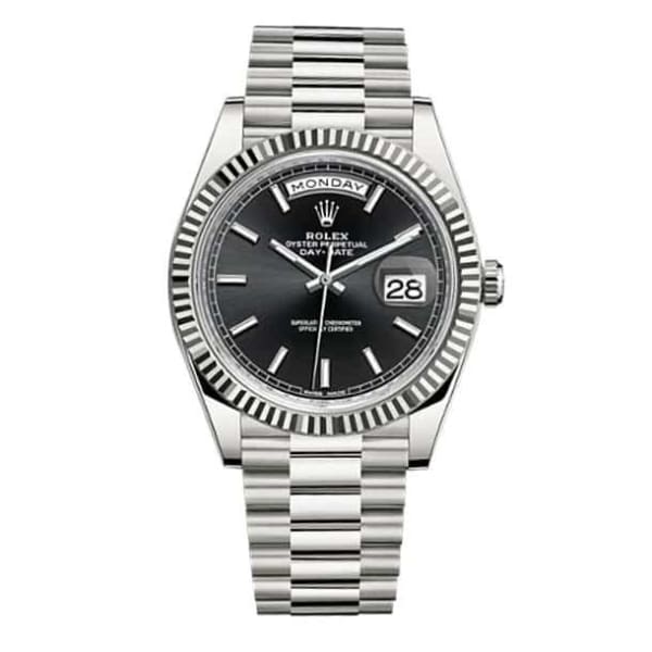 RLX Day-Date 40 Presidential Black dial, Fluted Bezel, President bracelet, White gold Watch