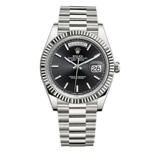 RLX Day-Date 40 Presidential Black dial, Fluted Bezel, President bracelet, White gold Watch
