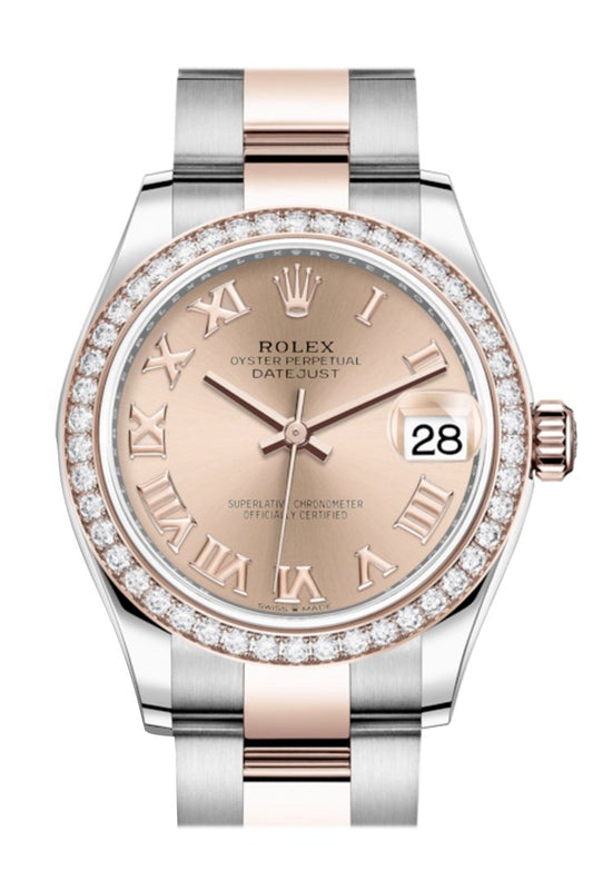 Rlx Datejust 31 Rosé Roman Dial Diamond Bezel Rose Gold Two Tone Watch 278381RBR 278381