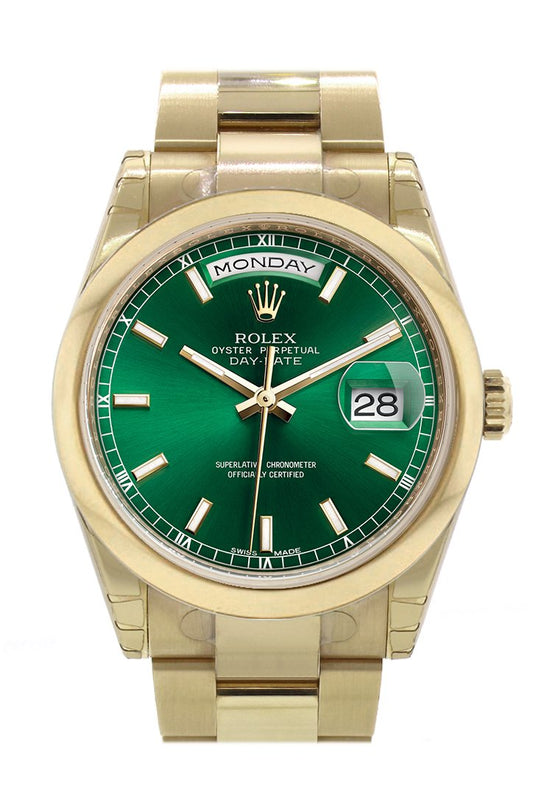 RLX Day-Date 36 Green Dial Yellow Gold Watch 118208