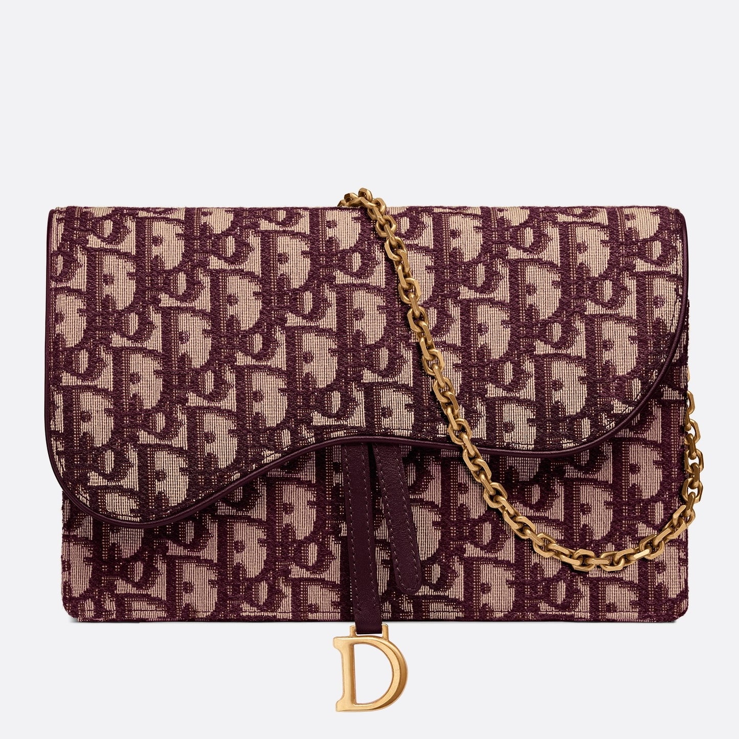 D Bordeaux Oblique Saddle Chain Clutch