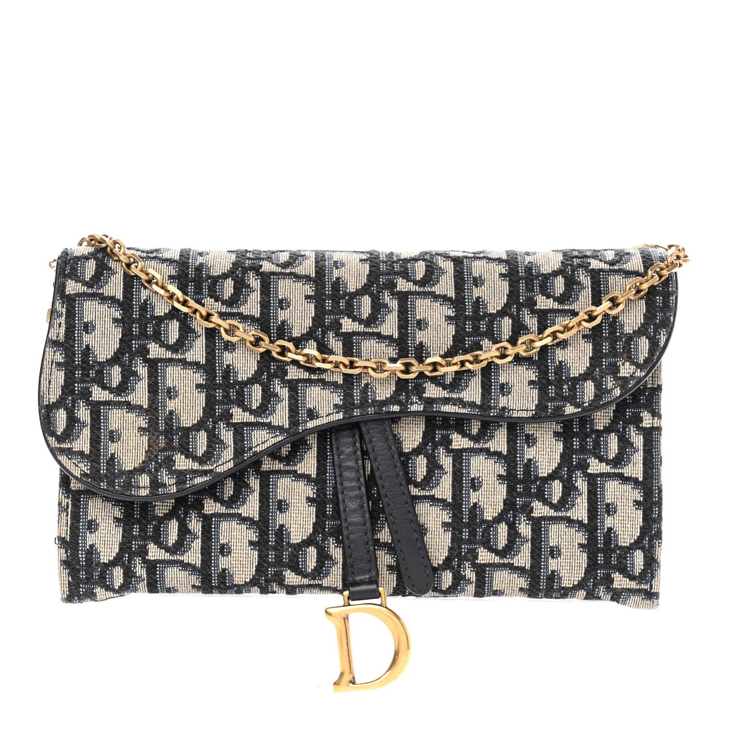 CHRISTIAN D Oblique Saddle Chain Long Wallet Blue