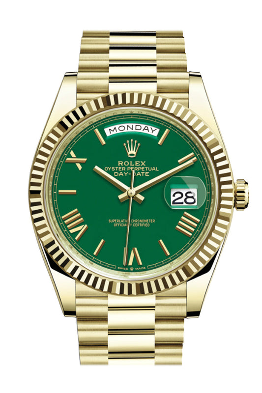 The RLX Day-Date 40 With Green Lacquered Dial 228238
