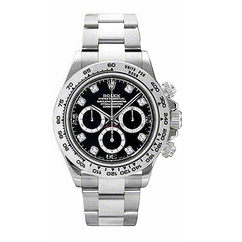 RLX Cosmograph Daytona Black Diamond Dial White Gold Oyster Men's Watch 116509