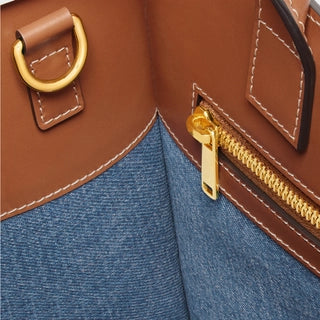 SMALL VERTICAL CABAS CE IN DENIM WITH CE ALL-OVER PRINT NAVY / TAN