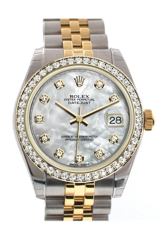 Rlx Datejust 31 White mother-of-pearl Diamond Dial Diamond Bezel Jubilee Yellow Gold Two Tone Watch 178383