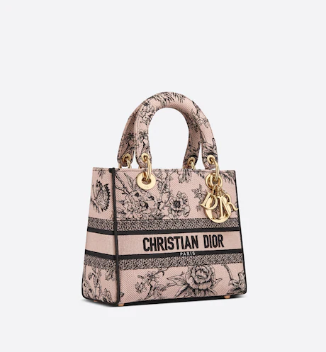 MEDIUM LADY D-LITE BAG Powder Pink D Jardin Botanique Embroidery