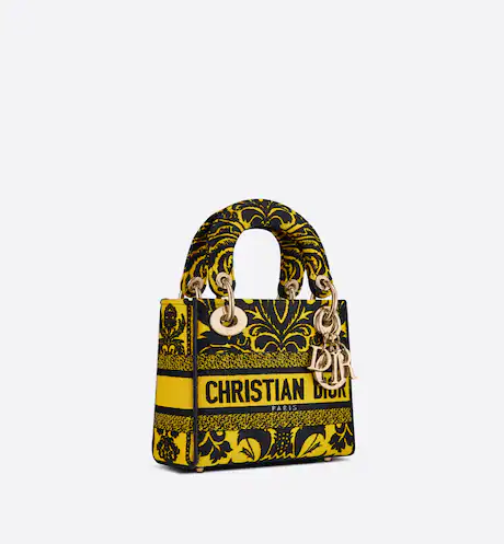 MINI LADY D-LITE BAG Yellow Multicolor Ornamental Embroidery
