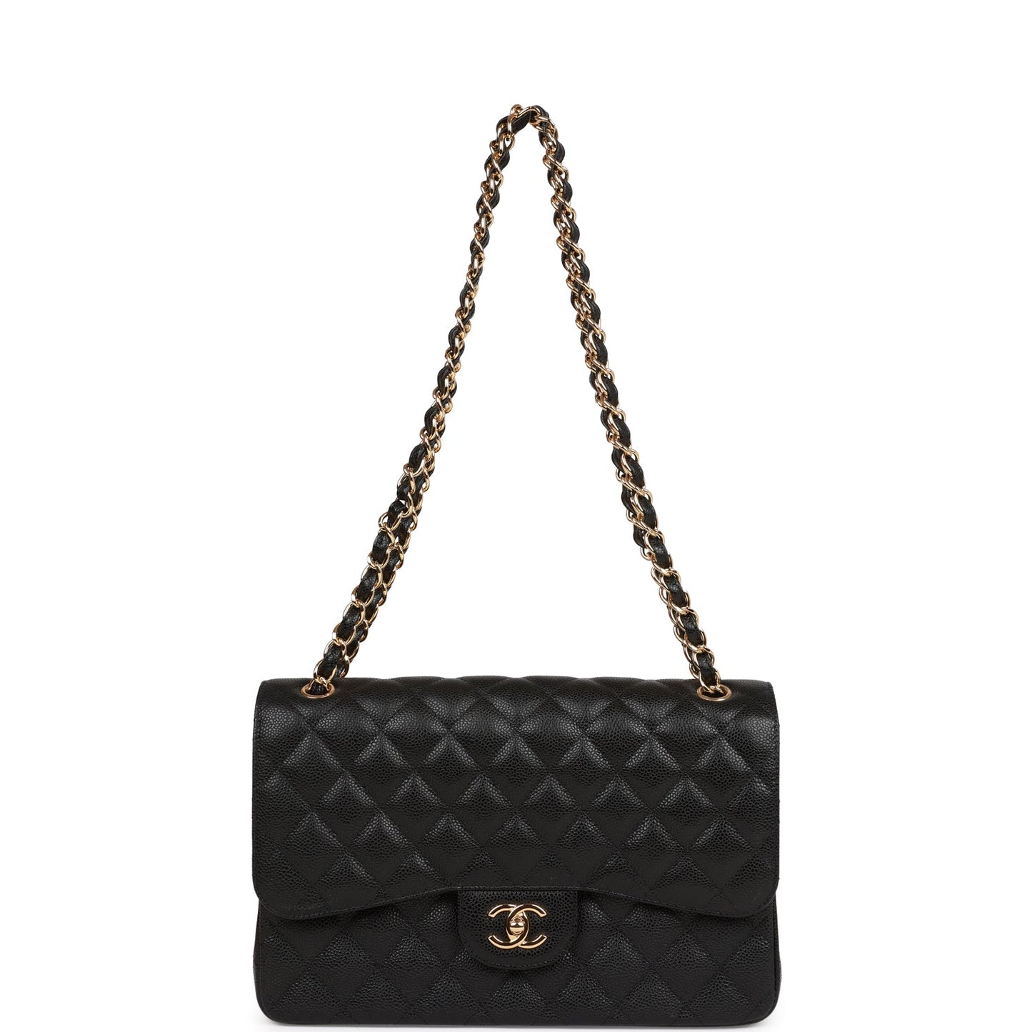CC Jumbo Classic Double Flap Bag Black Caviar Gold Hardware