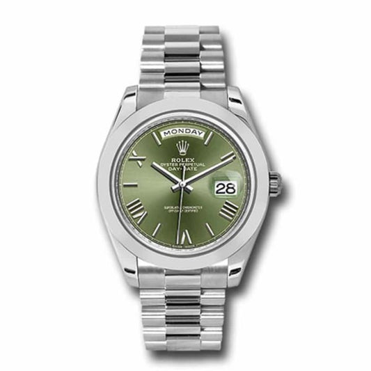 RLX Day-Date 40 Presidential Olive green dial, Smooth Bezel, President bracelet, Watch 228206-0027